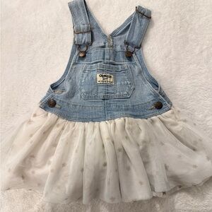 OshKosh B'gosh Light Blue Denim Overall Dress with Cream Star Tulle